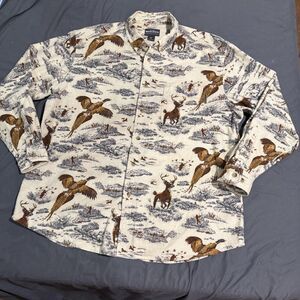 Woolrich Shirt Mens XL White Long Sleeve Flannel Hunting Wildlife Button Up